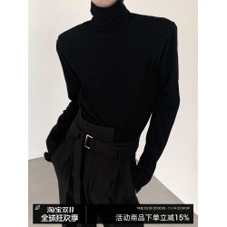 秋山風/人手的柔軟墊肩高領打底衫男冬黑色內搭高級感長袖T恤