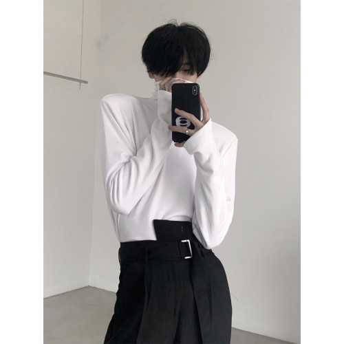 秋山風/人手的柔軟墊肩高領打底衫男冬黑色內搭高級感長袖T恤 秋山風/人手的柔軟墊肩高領打底衫男冬黑色內搭高級感長袖T恤