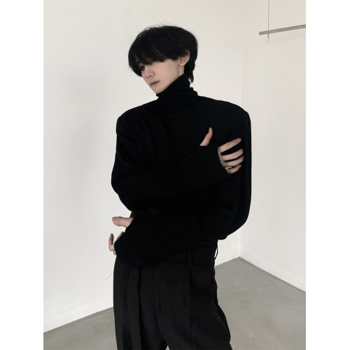 秋山風/人手的柔軟墊肩高領打底衫男冬黑色內搭高級感長袖T恤 秋山風/人手的柔軟墊肩高領打底衫男冬黑色內搭高級感長袖T恤