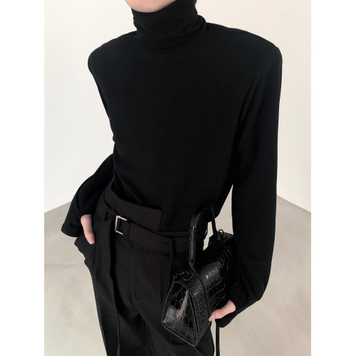 秋山風/人手的柔軟墊肩高領打底衫男冬黑色內搭高級感長袖T恤 秋山風/人手的柔軟墊肩高領打底衫男冬黑色內搭高級感長袖T恤