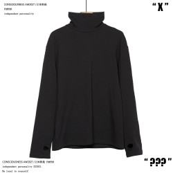 RFDRFD 精梳棉長袖T恤黑色打底衫修身暗黑系半高領內搭男衛衣Tee