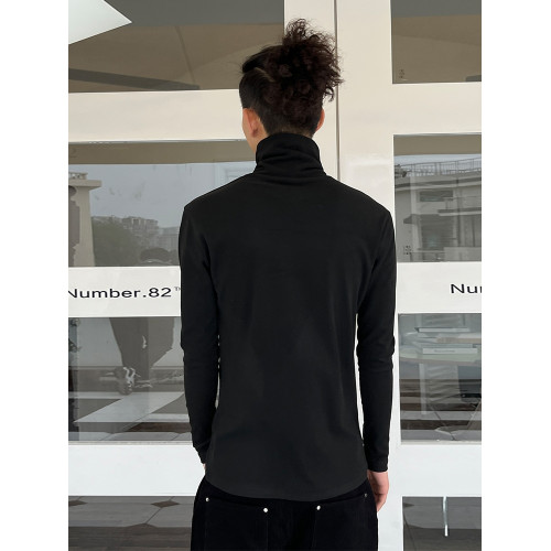 South美式高領打底衫男士嘻哈純色重磅秋冬修身翻領長袖高彈T恤潮