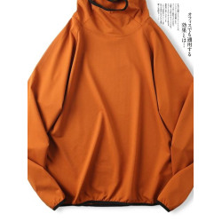 尾貨彈力泡泡紗男女同款戶外山系寬松連帽薄款套頭衛衣帽衫