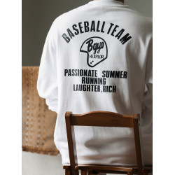 BGYO 美式休閒印花300g重磅長袖T恤男磨毛寬版小領口白色打底衫潮