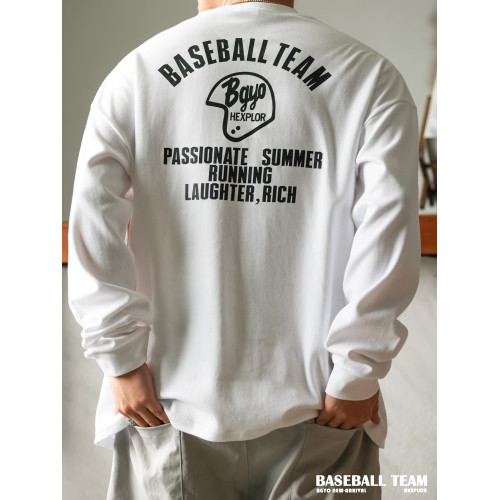 BGYO 美式休閒印花300g重磅長袖T恤男磨毛寬版小領口白色打底衫潮 BGYO 美式休閒印花300g重磅長袖T恤男磨毛寬版小領口白色打底衫潮