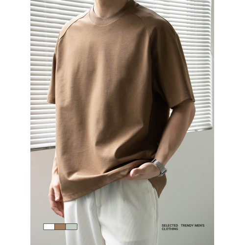 LUUD 韓風高級感簡奢半袖圓領純色男裝T恤透氣插肩袖休閒男士上衣 LUUD 韓風高級感簡奢半袖圓領純色男裝T恤透氣插肩袖休閒男士上衣