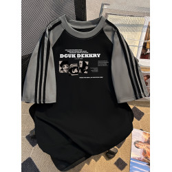 美式趣味動漫人物字母印花短袖T恤衫情侶款夏季潮酷重磅純棉上衣