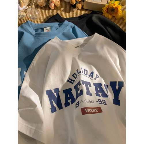 100%重磅純棉美式短袖男款夏季復古衣服潮牌上衣寬松潮流潮男t恤