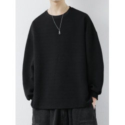 開叉長袖t恤男春秋大碼胖子加肥加大打底衫寬松提花圓領男裝衛衣