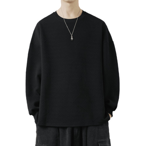 開叉長袖t恤男春秋大碼胖子加肥加大打底衫寬松提花圓領男裝衛衣