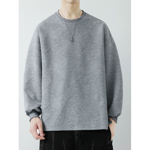 開叉長袖t恤男春秋大碼胖子加肥加大打底衫寬松提花圓領男裝衛衣