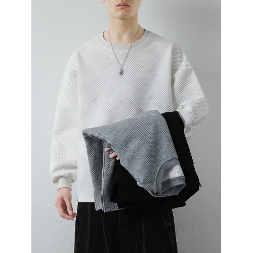 開叉長袖t恤男春秋大碼胖子加肥加大打底衫寬松提花圓領男裝衛衣