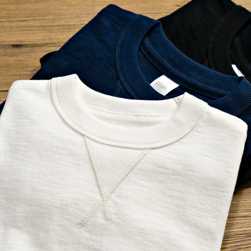 300g 日系復古美式倒三角圓領三本針重磅厚實竹節棉純棉短袖T恤男