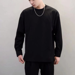 秋季新款長袖T恤男潮牌寬松休閒圓領設計感純色百搭打底衫上衣潮