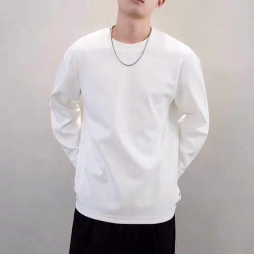 秋季新款長袖T恤男潮牌寬松休閒圓領設計感純色百搭打底衫上衣潮