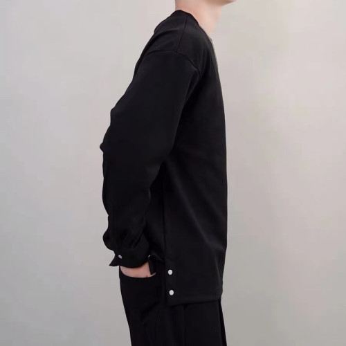 秋季新款長袖T恤男潮牌寬松休閒圓領設計感純色百搭打底衫上衣潮