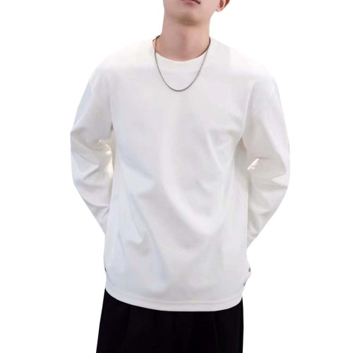 秋季新款長袖T恤男潮牌寬松休閒圓領設計感純色百搭打底衫上衣潮