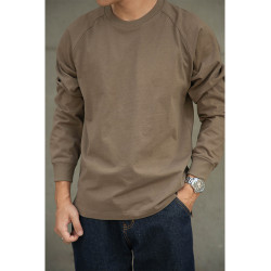 唔刃美式復古重磅純棉插肩長袖T恤阿美哢嘰小領口內搭打底衫秋男