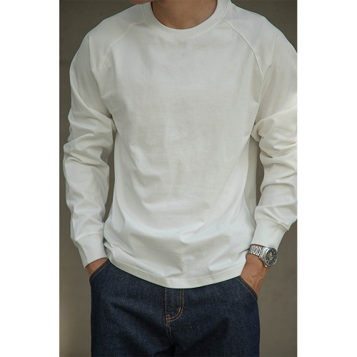 唔刃美式復古重磅純棉插肩長袖T恤阿美哢嘰小領口內搭打底衫秋男