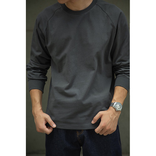 唔刃美式復古重磅純棉插肩長袖T恤阿美哢嘰小領口內搭打底衫秋男