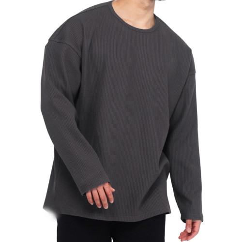 美式硬漢小領口提花質感t恤男健身訓練跑步運動長袖親膚透氣上衣