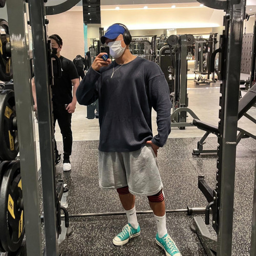 美式硬漢小領口提花質感t恤男健身訓練跑步運動長袖親膚透氣上衣