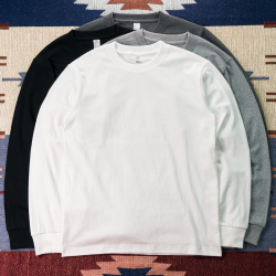 250g 阿美哢嘰復古小領口重磅厚實純棉圓領長袖T恤秋冬打底衫男款