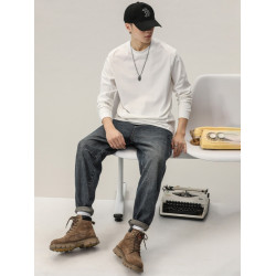 純棉長袖t恤男春秋款基礎款純色內搭體恤寬松大碼衛衣男士打底衫