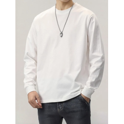 純棉長袖t恤男春秋款基礎款純色內搭體恤寬鬆大碼衛衣男士打底衫