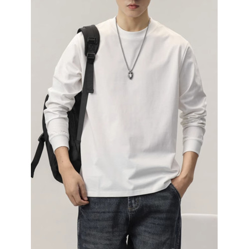 純棉長袖t恤男春秋款基礎款純色內搭體恤寬松大碼衛衣男士打底衫