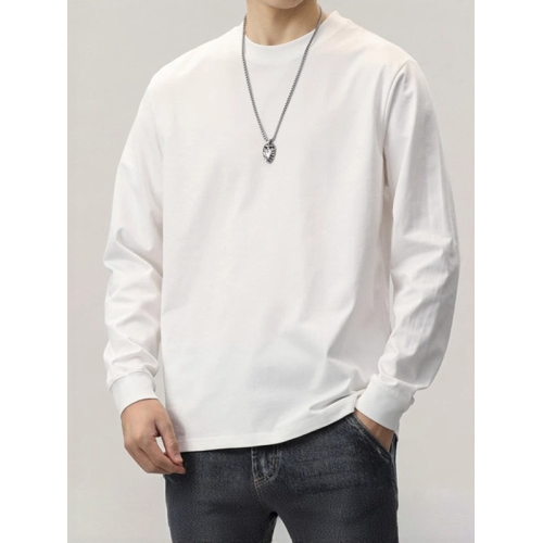 純棉長袖t恤男春秋款基礎款純色內搭體恤寬鬆大碼衛衣男士打底衫