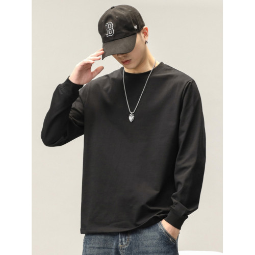 純棉長袖t恤男春秋款基礎款純色內搭體恤寬松大碼衛衣男士打底衫