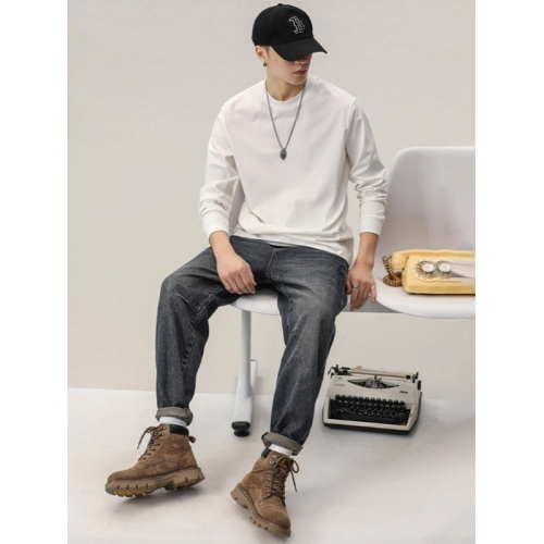 純棉長袖t恤男春秋款基礎款純色內搭體恤寬鬆大碼衛衣男士打底衫