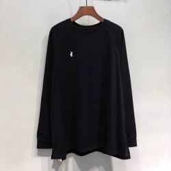 美式復古歐貨雙側開叉長袖T恤男女秋季刺綉簡約寬松休閒打底上衣