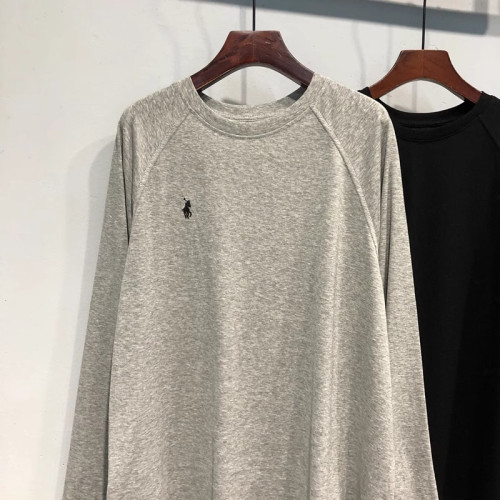 美式復古歐貨雙側開叉長袖T恤男女秋季刺綉簡約寬松休閒打底上衣