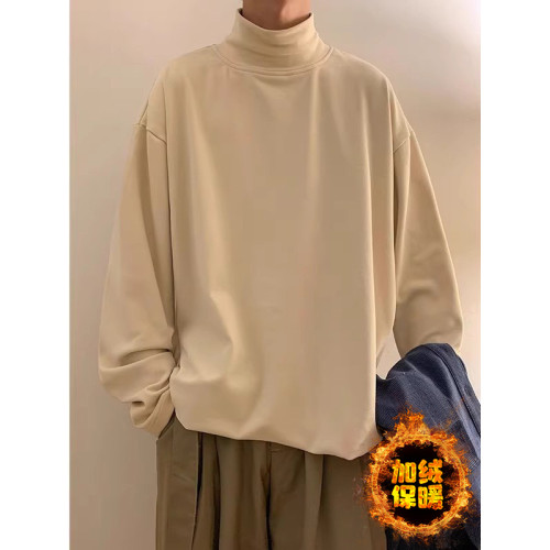 德絨打底衫男士內搭長袖t恤秋冬加絨半高領白色內襯高級感衛衣男