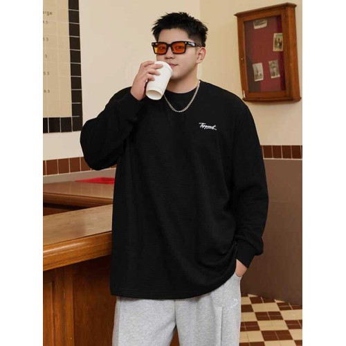 潮牌大碼男裝秋新款簡約寬松休閒胖子加肥加大打底衫圓領長袖T恤 潮牌大碼男裝秋新款簡約寬松休閒胖子加肥加大打底衫圓領長袖T恤