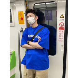 克萊因藍美式潮牌夏季純棉T恤男寬松情侶短袖ins嘻哈風小圓領上衣