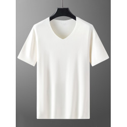 秋冬季男士羽毛蛋白德絨短袖T恤保暖內衣加厚雙面絨V領無痕打底衫