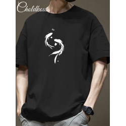 純棉短袖t恤男夏季潮牌漸變印花半袖男青少年寬松休閒五分袖體恤