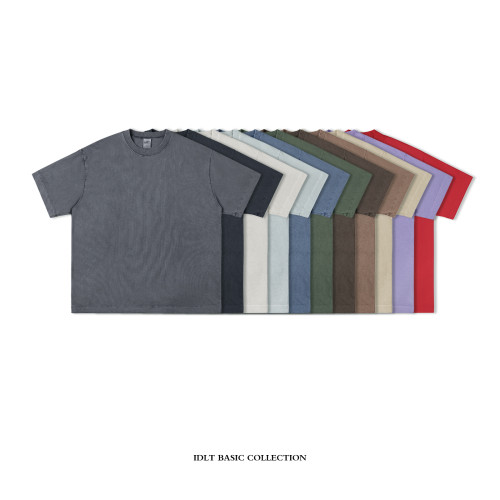 IDLT 成衣染 310g重磅寬松落肩廓形做舊水洗全棉TEET恤男潮V0302