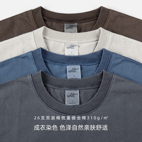 IDLT 成衣染 310g重磅寬松落肩廓形做舊水洗全棉TEET恤男潮V0302