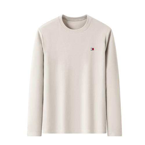 湯米希凱利秋冬季雙面絨長袖t恤男士圓領磨毛德絨打底衫休閒衛衣