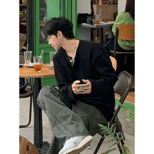 亨利領竪條紋長袖T恤男士夏日休閒寬松韓版高級感華夫格大碼百搭 亨利領竪條紋長袖T恤男士夏日休閒寬松韓版高級感華夫格大碼百搭