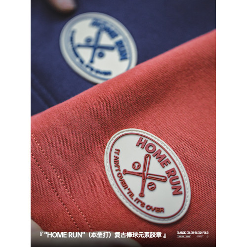 馬登工裝 美式復古針織撞色polo衫衛衣學院風紅色翻領長袖T恤男秋