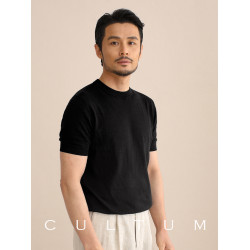 CULTUM夏季薄款透氣百搭圓領短袖針織T恤衫男純色簡約基礎打底衫