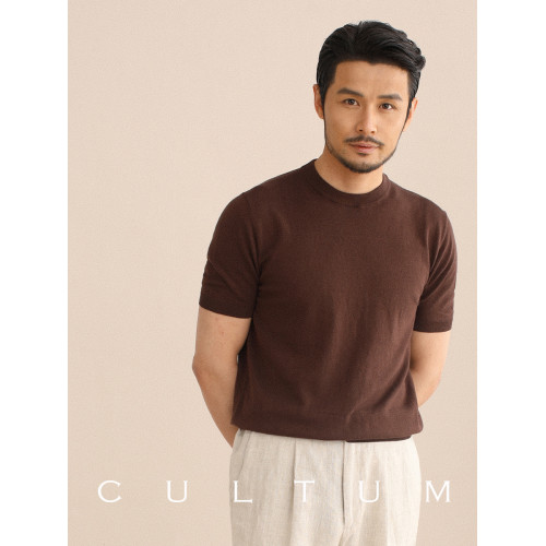 CULTUM夏季薄款透氣百搭圓領短袖針織T恤衫男純色簡約基礎打底衫