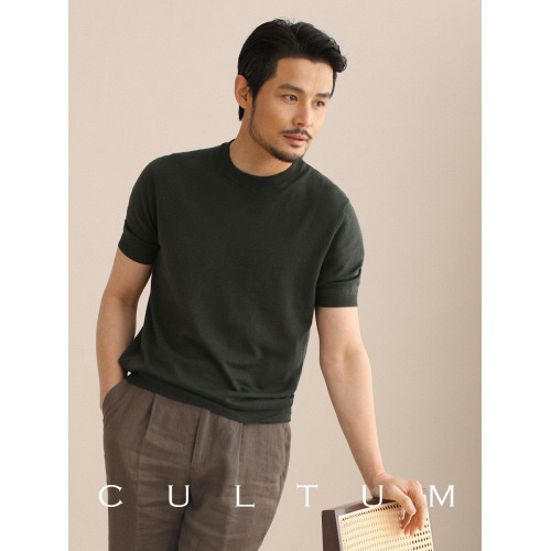 CULTUM夏季薄款透氣百搭圓領短袖針織T恤衫男純色簡約基礎打底衫