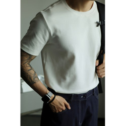 YUXIAN餘閒匹馬棉260G基礎圓領純色短袖T恤抗皺男春夏秋打底休閒