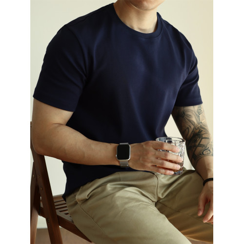 YUXIAN餘閒匹馬棉260G基礎圓領純色短袖T恤抗皺男春夏秋打底休閒